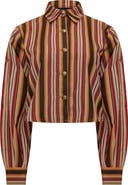 LIONESS Sundrenched Stripe Denim Crop Button-Up Shirt