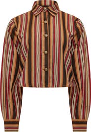 LIONESS Sundrenched Stripe Denim Crop Button-Up Shirt