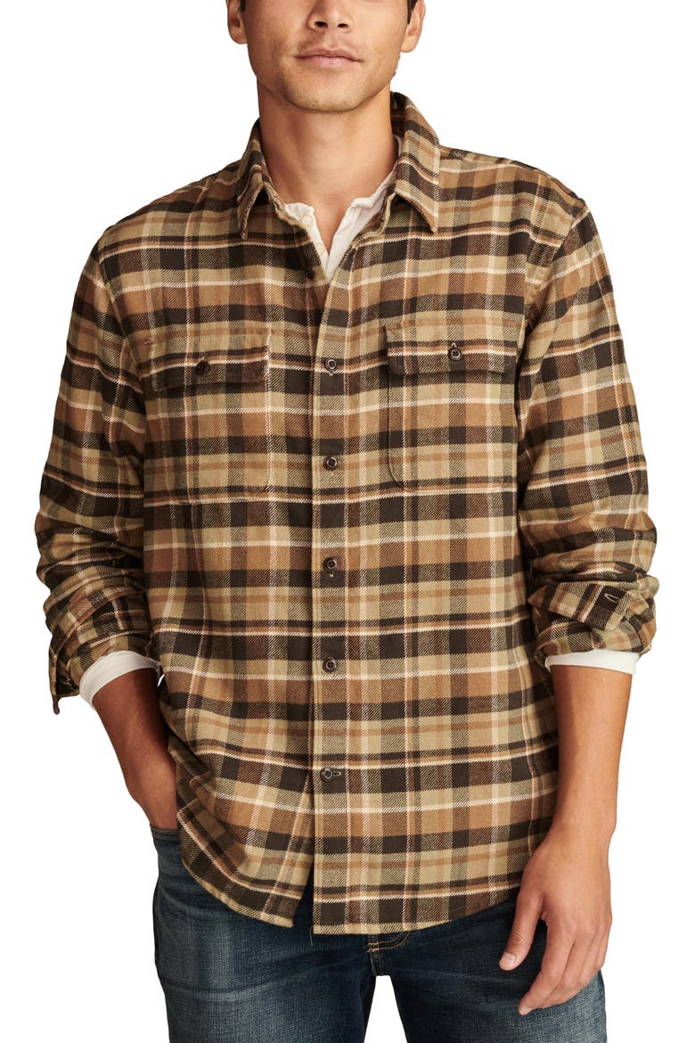 Plaid Cloud Soft Flannel Button-Up Shirt, Main, color, BROWN MULTI