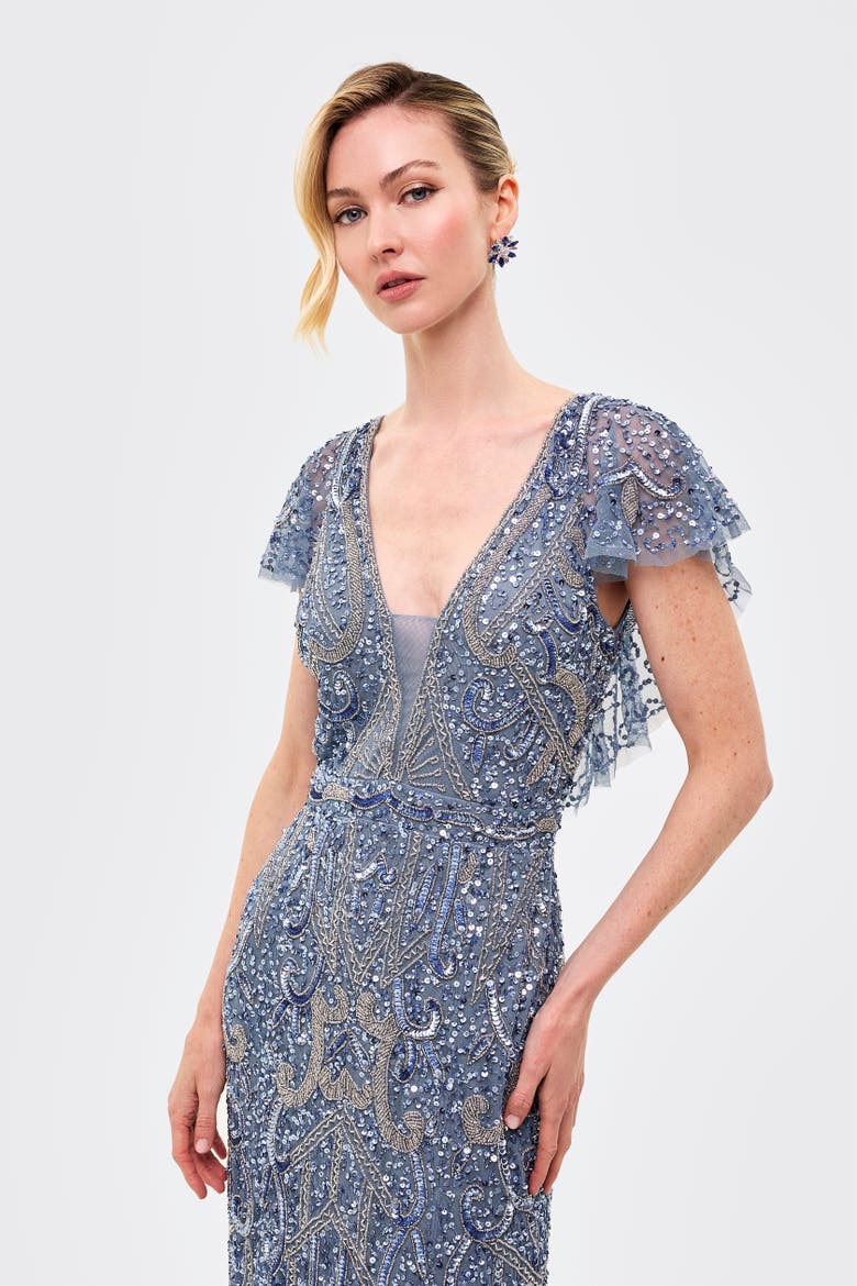 Embellished Sequin Maxi Gown, Alternate, color, POWDER BLUE
