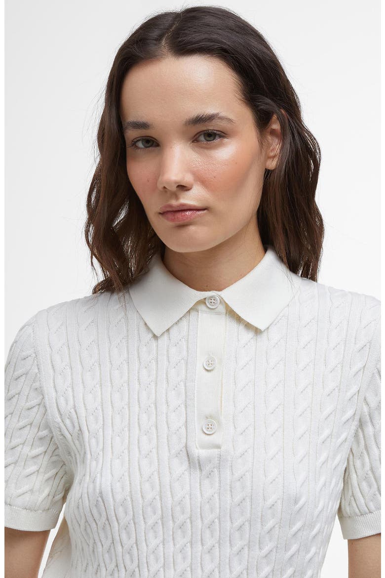 Cable Cotton Polo Sweater, Alternate, color, CLOUD