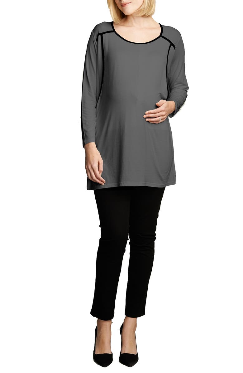 Maternal America Long Sleeve Nursing Top, Main, color, Charcoal/Black