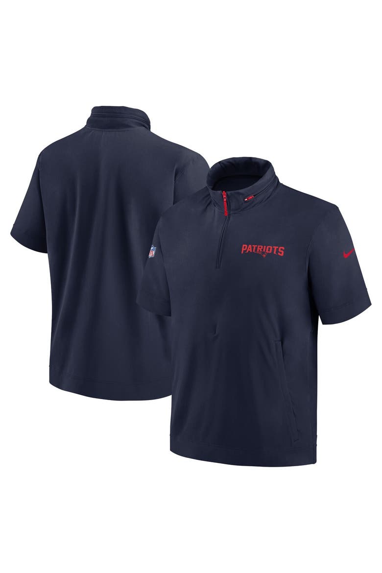 Men's Nike Navy New England Patriots 2024 Sideline Coach Short Sleeve Half-Zip Hoodie Jacket, Main, color, Navy
