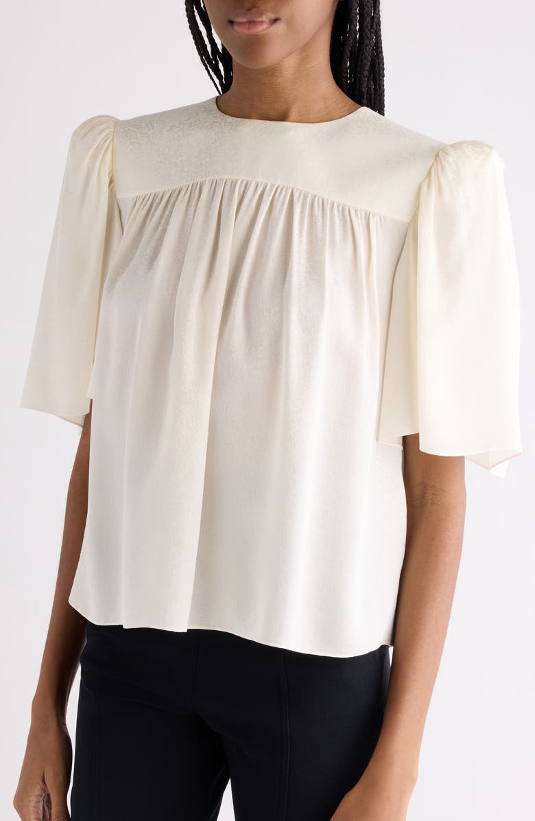 Chloé Organic Silk Jacquard Popover Top, Alternate, color, Coconut Milk