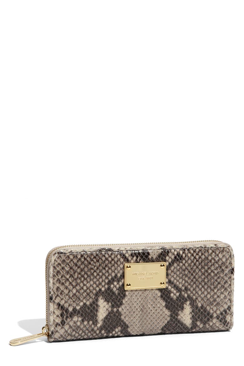'Jet Set' Snake Embossed Continental Wallet, Main, color, DARK SAND