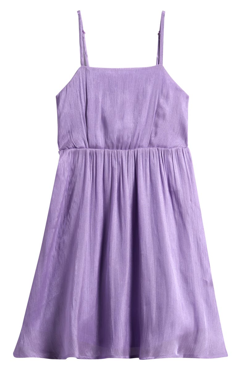 Ava & Yelly Kids' Shimmer Crinkle Babydoll Party Dress, Main, color, Iris
