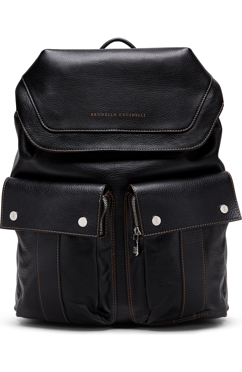 Brunello Cucinelli Grained calfskin leisure backpack, Main, color,