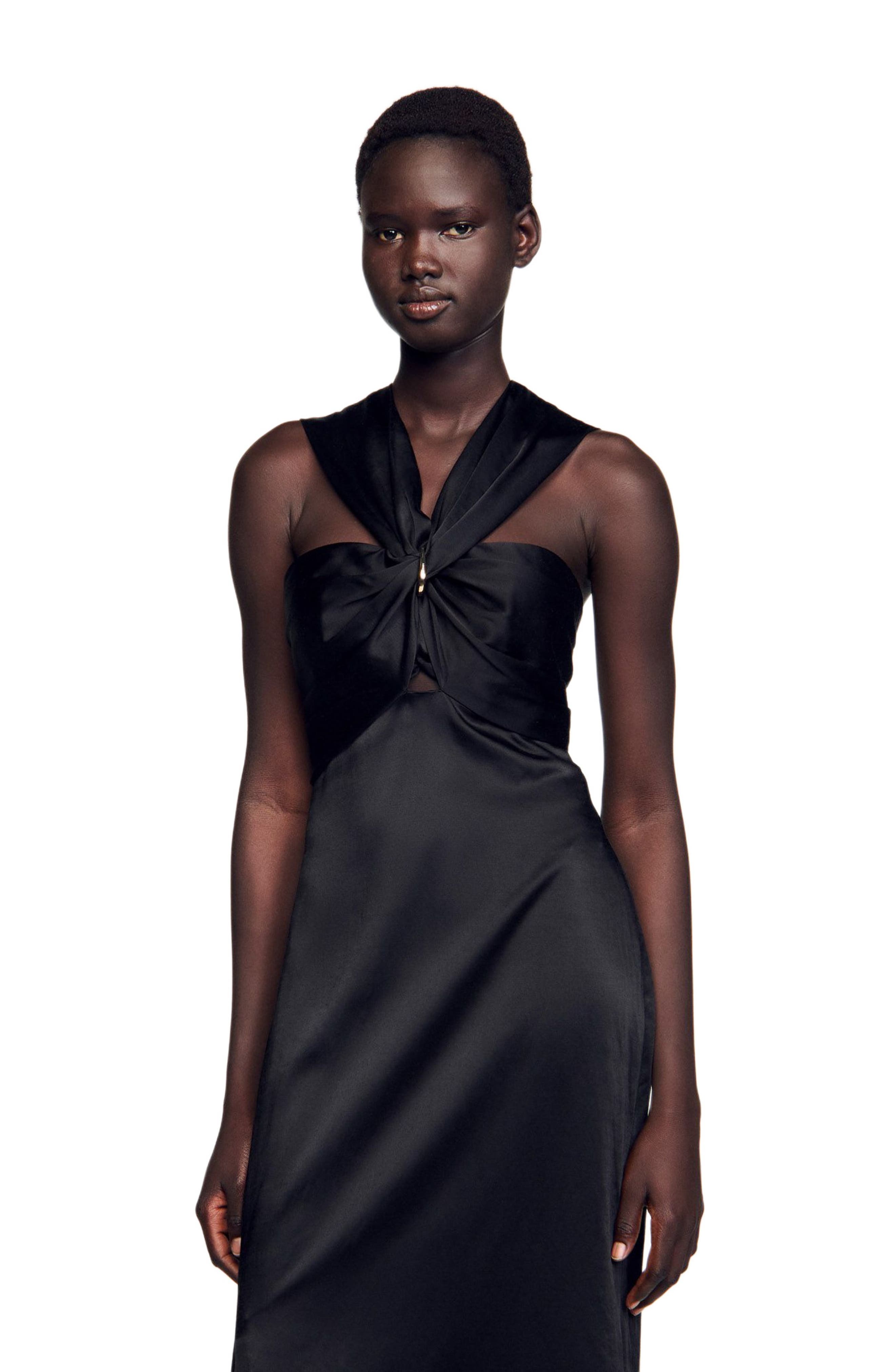 sandro draped satin effect dress Sandro Draped Satin-Effect Dress in Green