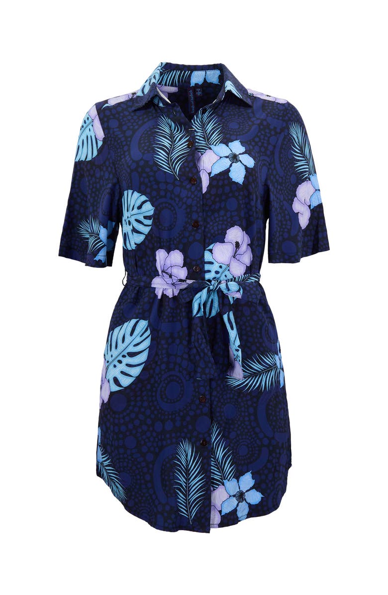 Lords of Harlech Tropical Fantasy Womens Wrap Shirt Dress, Alternate, color, Tropical Fantasy Navy