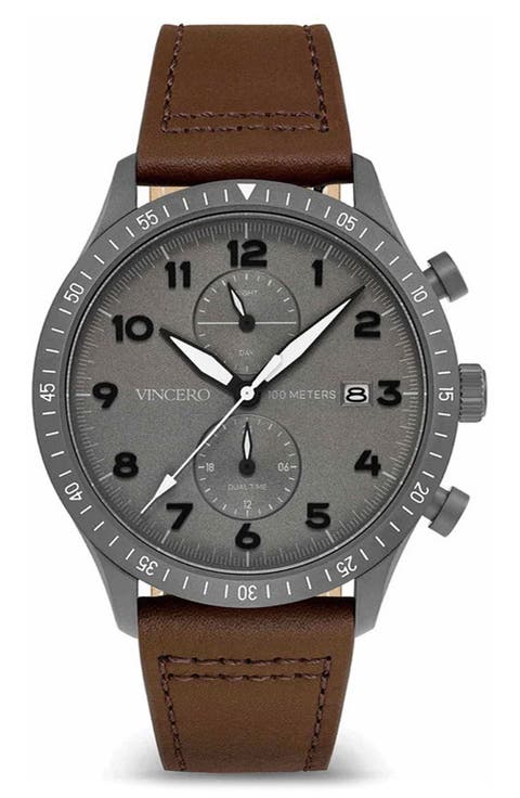 The Altitude Chronograph Leather Strap Watch, 43mm