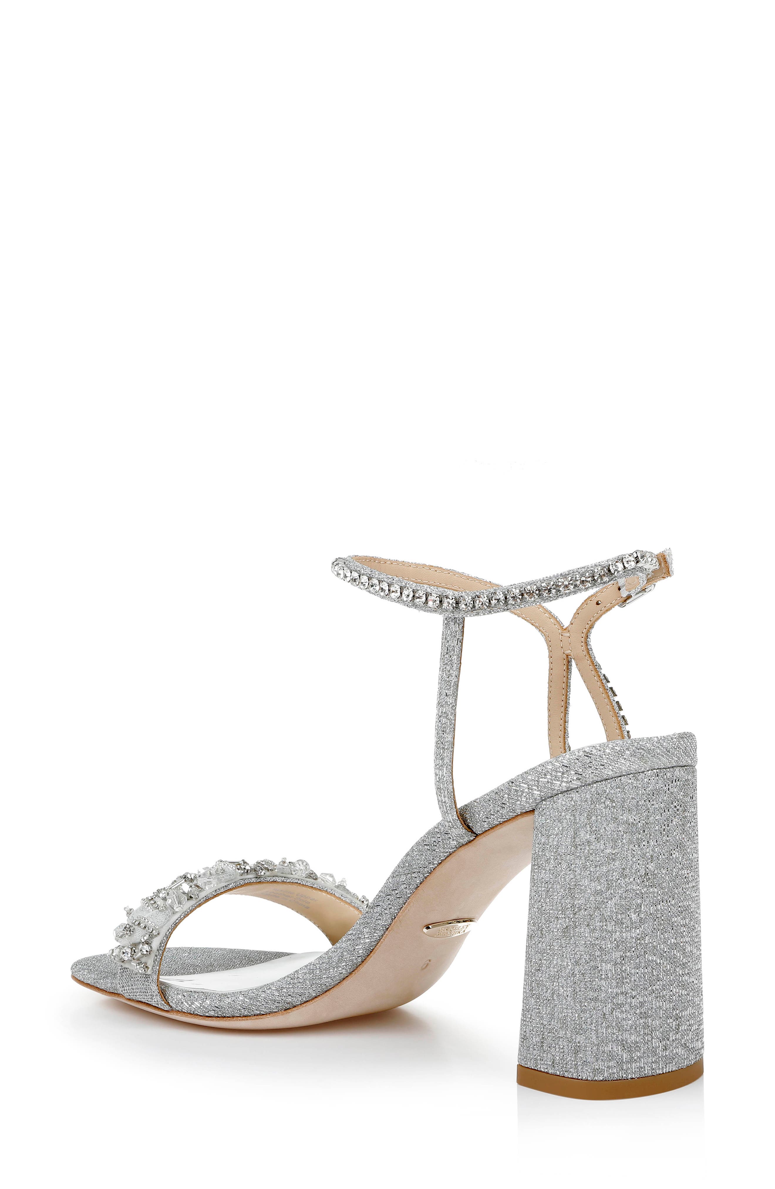 BADGLEY MISCHKA Tanisha Crystal Ankle Strap Sandal, Alternate, color, Silv Textl