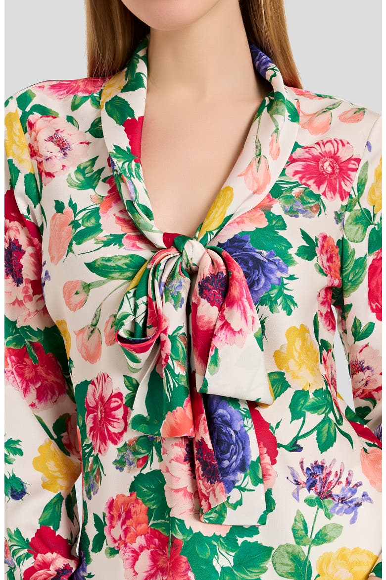 Floral Print Tie Neck Top, Alternate, color, IVORY MULTI