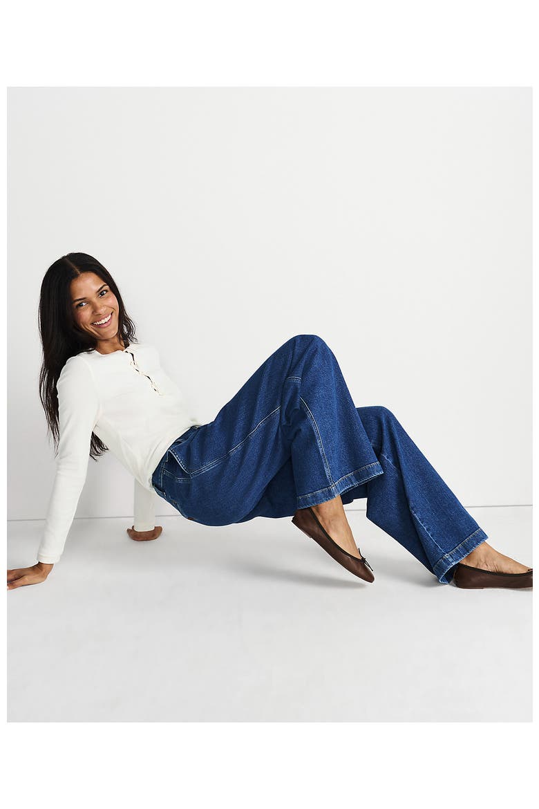 High Rise Soft Denim Pleated Wide Leg Trousers, Alternate, color, Indigo Tide Blue