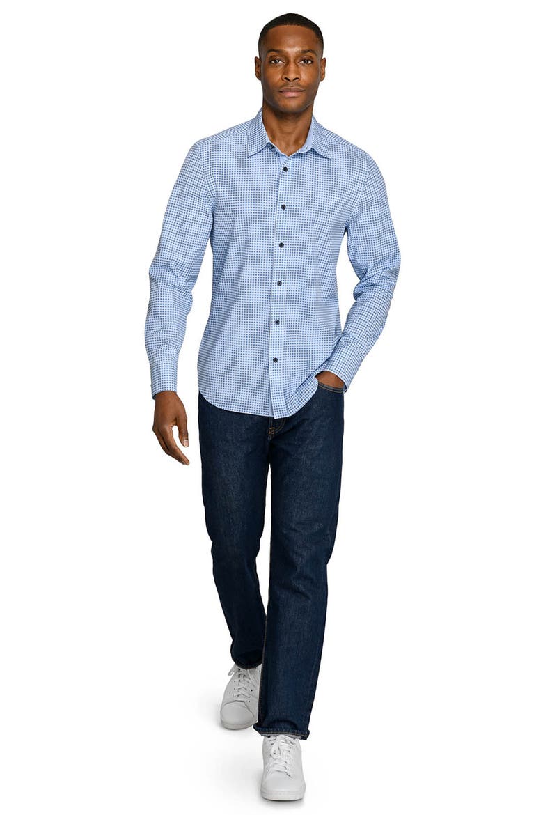 Slim Fit Round Geo Woven Long Sleeve Basic Shirt, Alternate, color, NAVY/BLUE