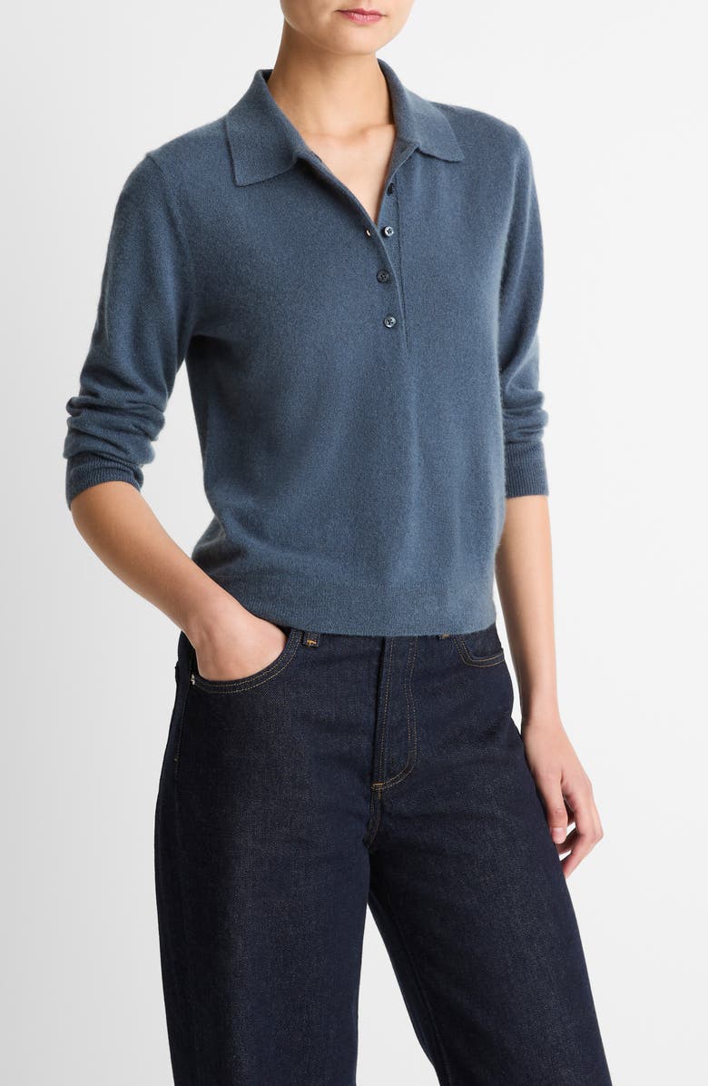 Vince Cashmere & Silk Long Sleeve Polo Sweater, Alternate, color, Azura