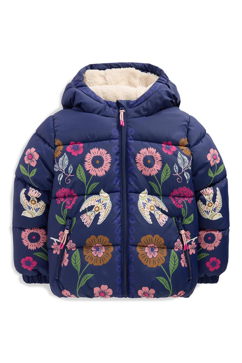 Kids' Padded Water Resistant Coat, Main, color, NAVY BIRD PLACEMENT PRINT