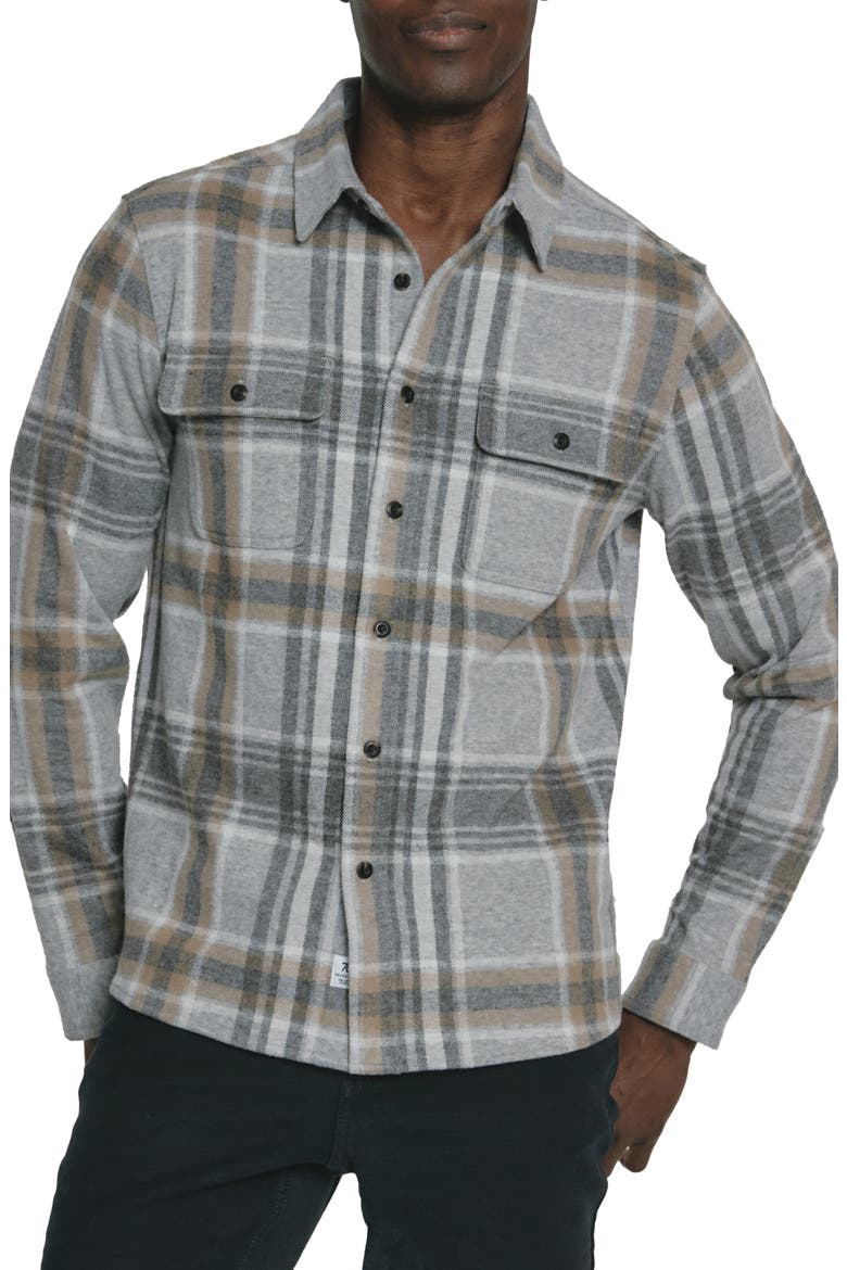 Generation Plaid Stretch Flannel Button-Up Overshirt, Main, color, GREY