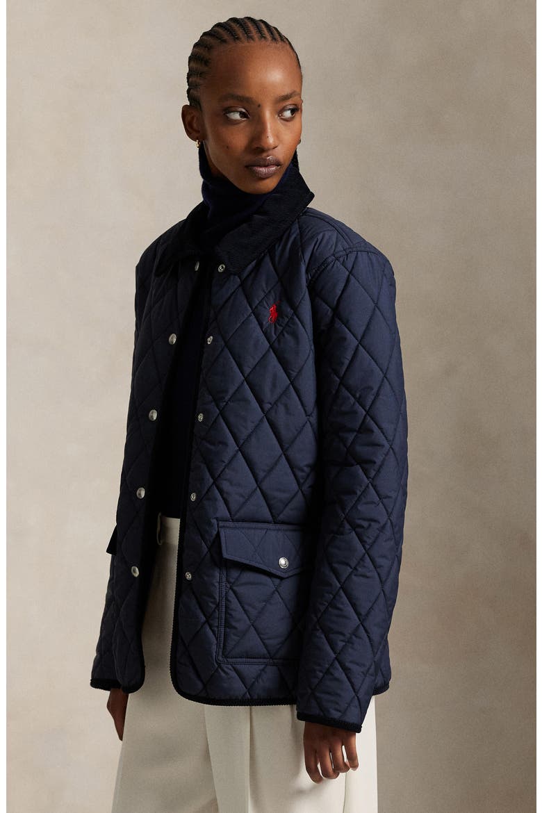 Corduroy Collar Quilted Barn Jacket, Alternate, color, RL NAVY