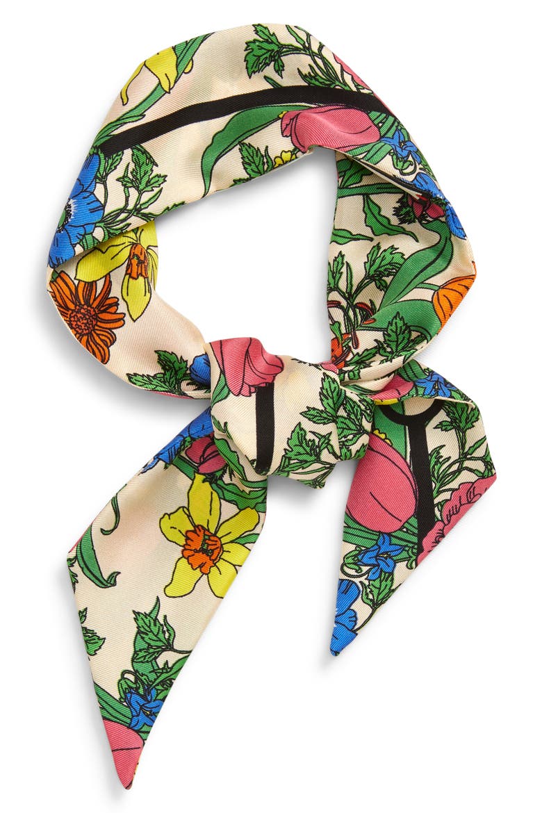 Flory Pop Silk Twill Neck Bow, Alternate, color, IVORY