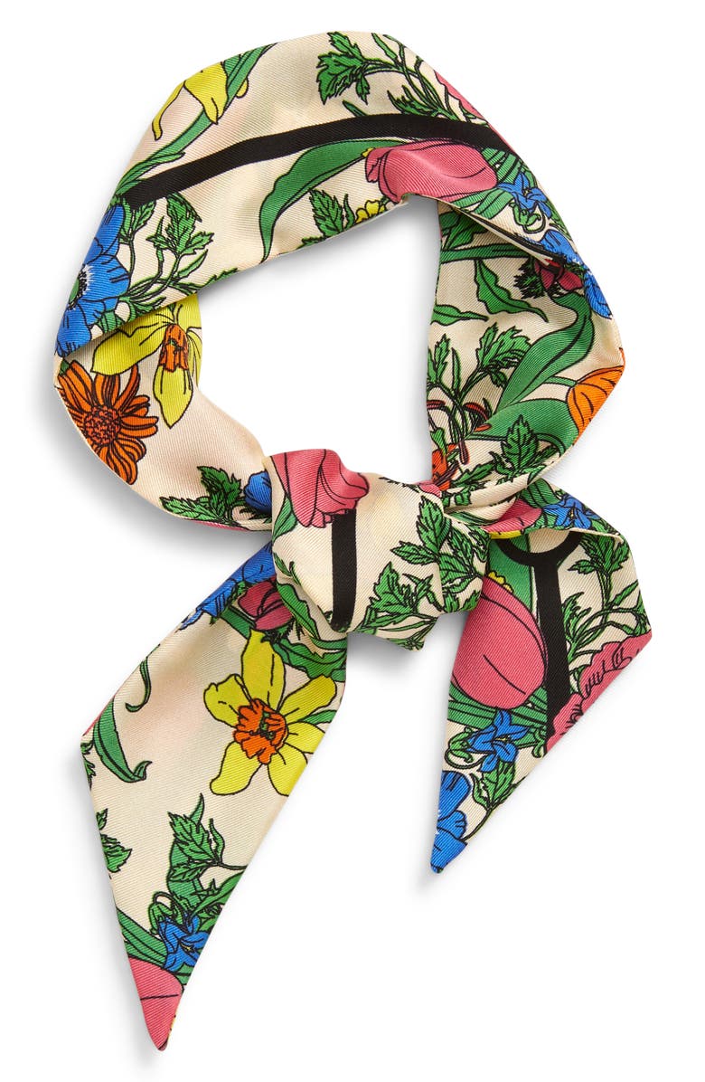 Gucci Flory Pop Silk Twill Neck Bow, Alternate, color, 