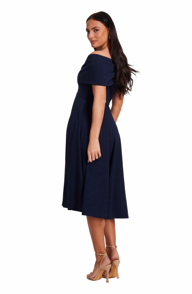 QUIZ Scuba Crepe Bardot Wrap Midi Skater Dress, Alternate, color, 