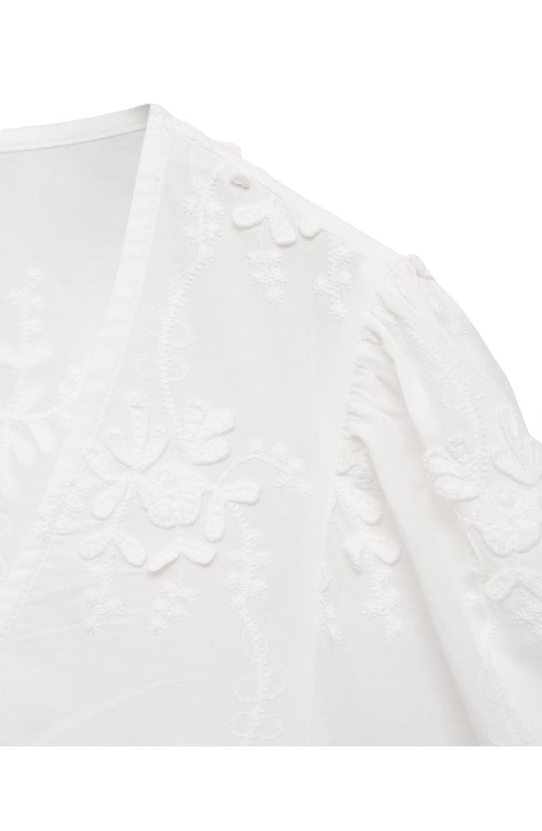 MANGO Floral Embroidery Puff Sleeve Shirt, Alternate, color, Off White