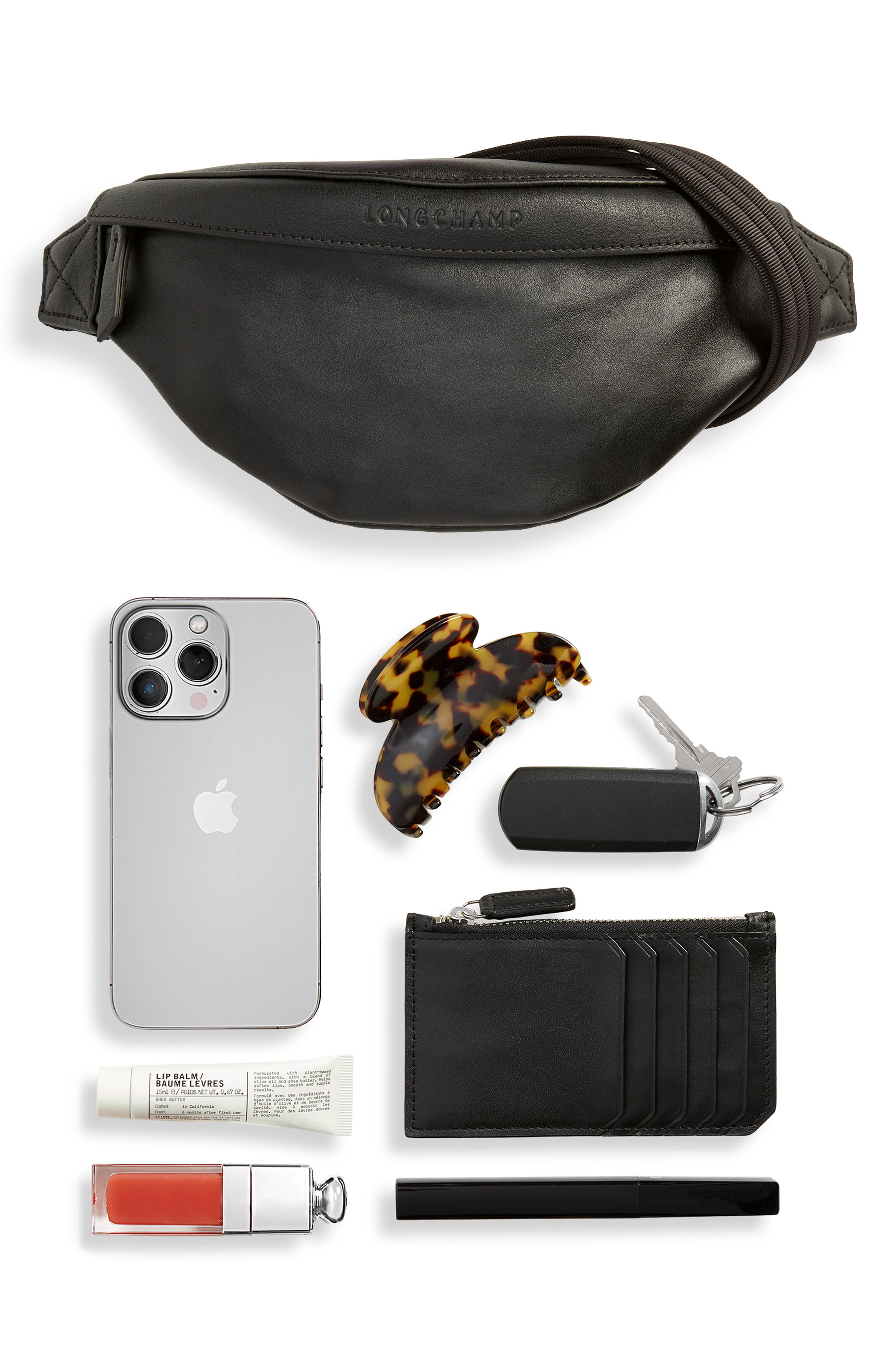 3D Leather Belt Bag, Alternate, color, BLACK