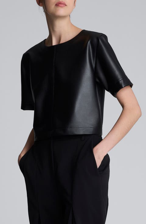 Crop Faux Leather T-Shirt