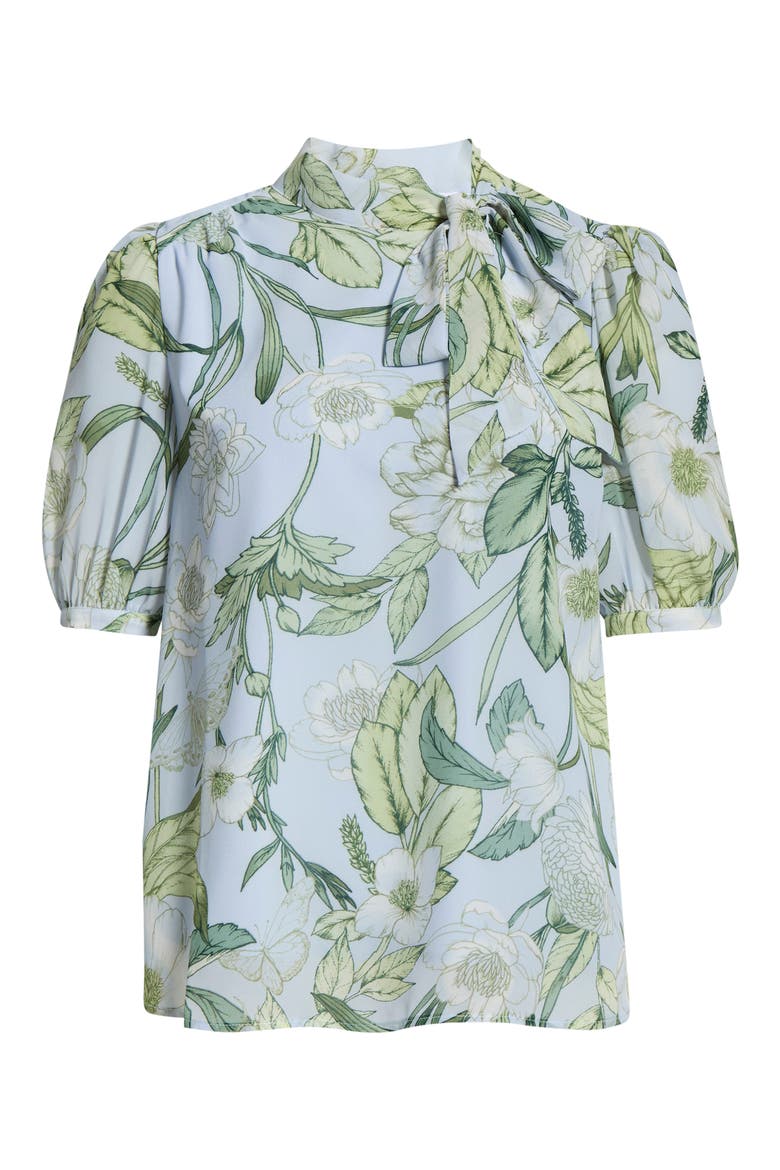 Serenade Bloom Rayna Bow Puff Sleeve Top, Alternate, color, WHITE GREENS