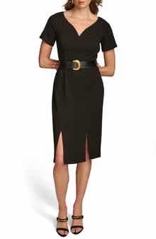 Belted Stretch Sheath Dress