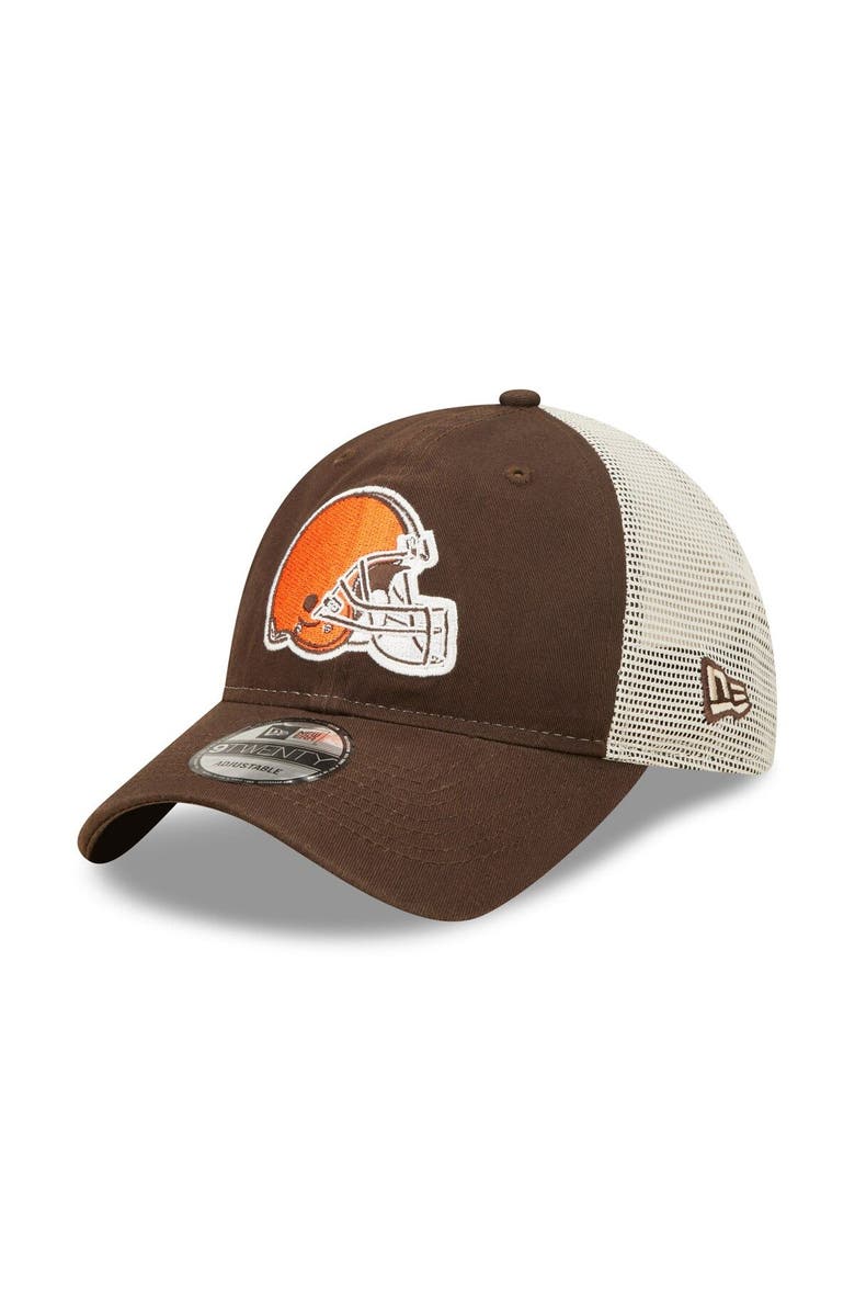 New Era Men's New Era Brown/Natural Cleveland Browns Loyal 9TWENTY Trucker Hat, Main, color, Brown