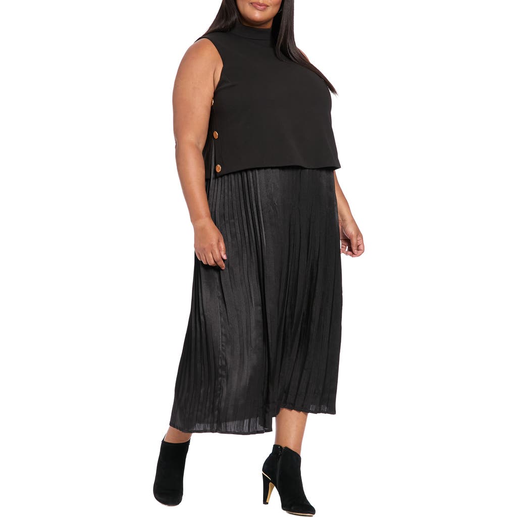 London Times Plus Size Sleeveless A-line Midi Dress In Black