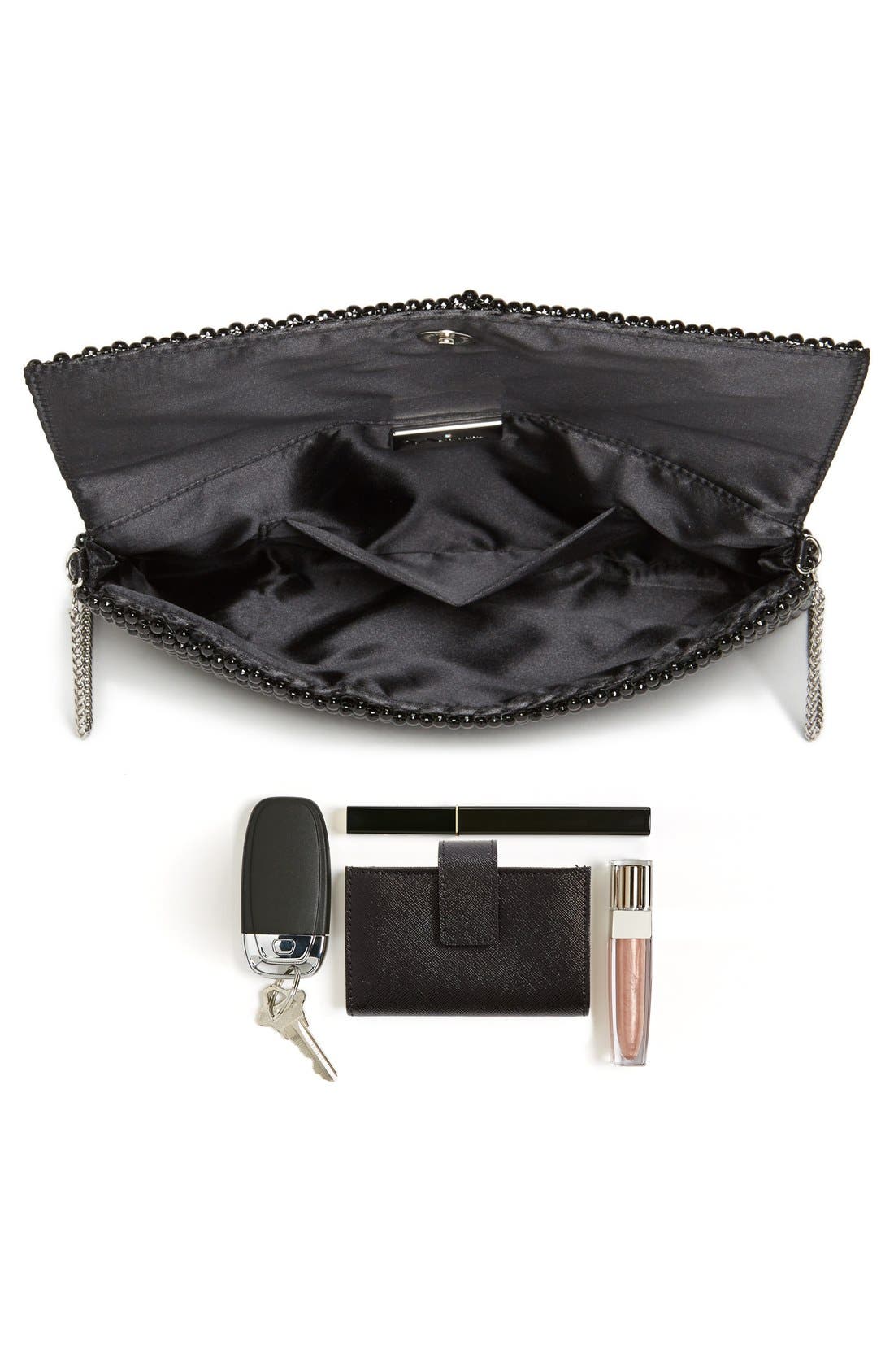 Beaded Mesh Clutch, Alternate, color, BLACK