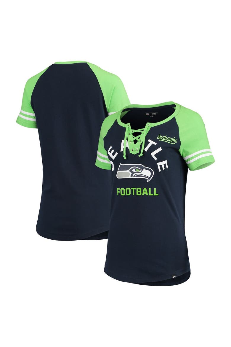 Women's New Era College Navy Seattle Seahawks Lace-Up Raglan T-Shirt, Alternate, color, Navy