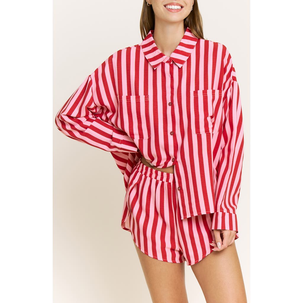 Honeydew Brunch Date Long Sleeve Shorts Pajamas In Red