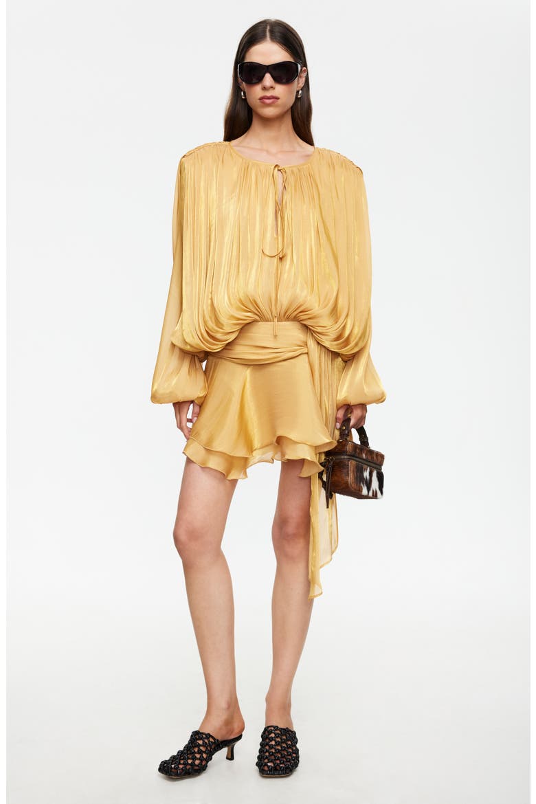 Elements Pleated Long Sleeve Minidress, Alternate, color, APRICOT