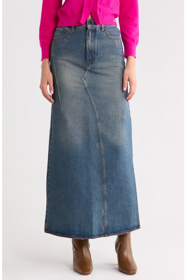 Fluted Denim Maxi Skirt, Main, color, GRUNGE INDIGO