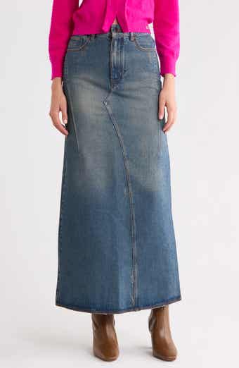 Fluted Denim Maxi Skirt