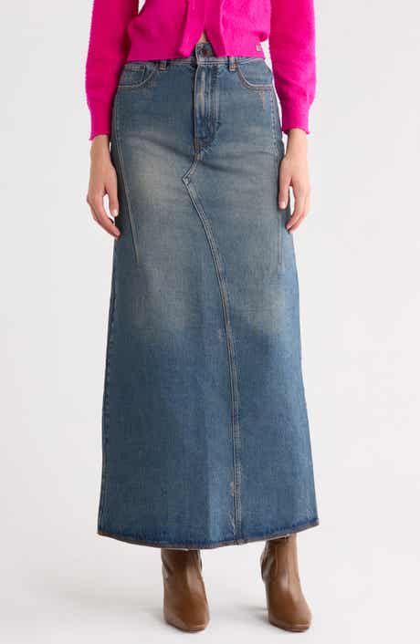 Fluted Denim Maxi Skirt
