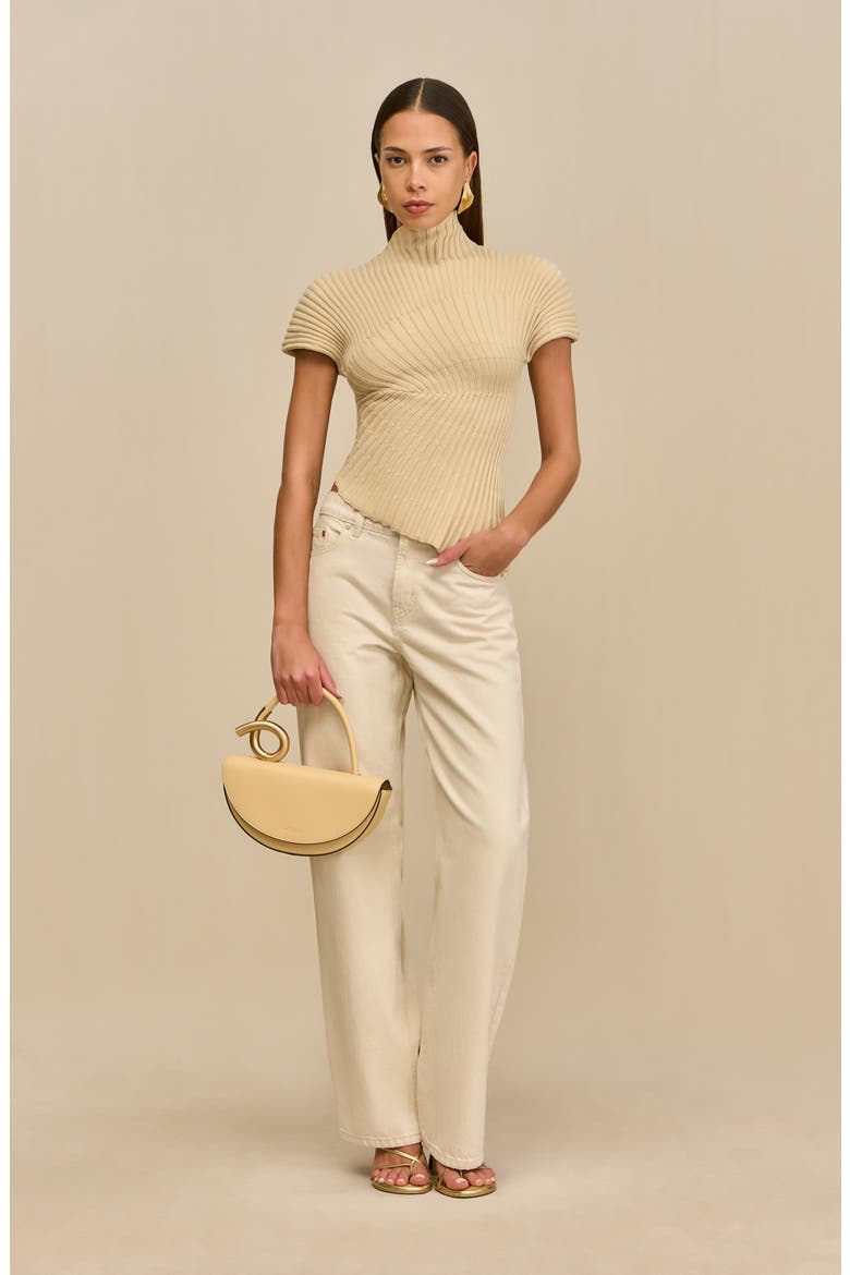 Annemie Cotton Asymmetric Funnel Neck Knit Top, Alternate, color, BEACH