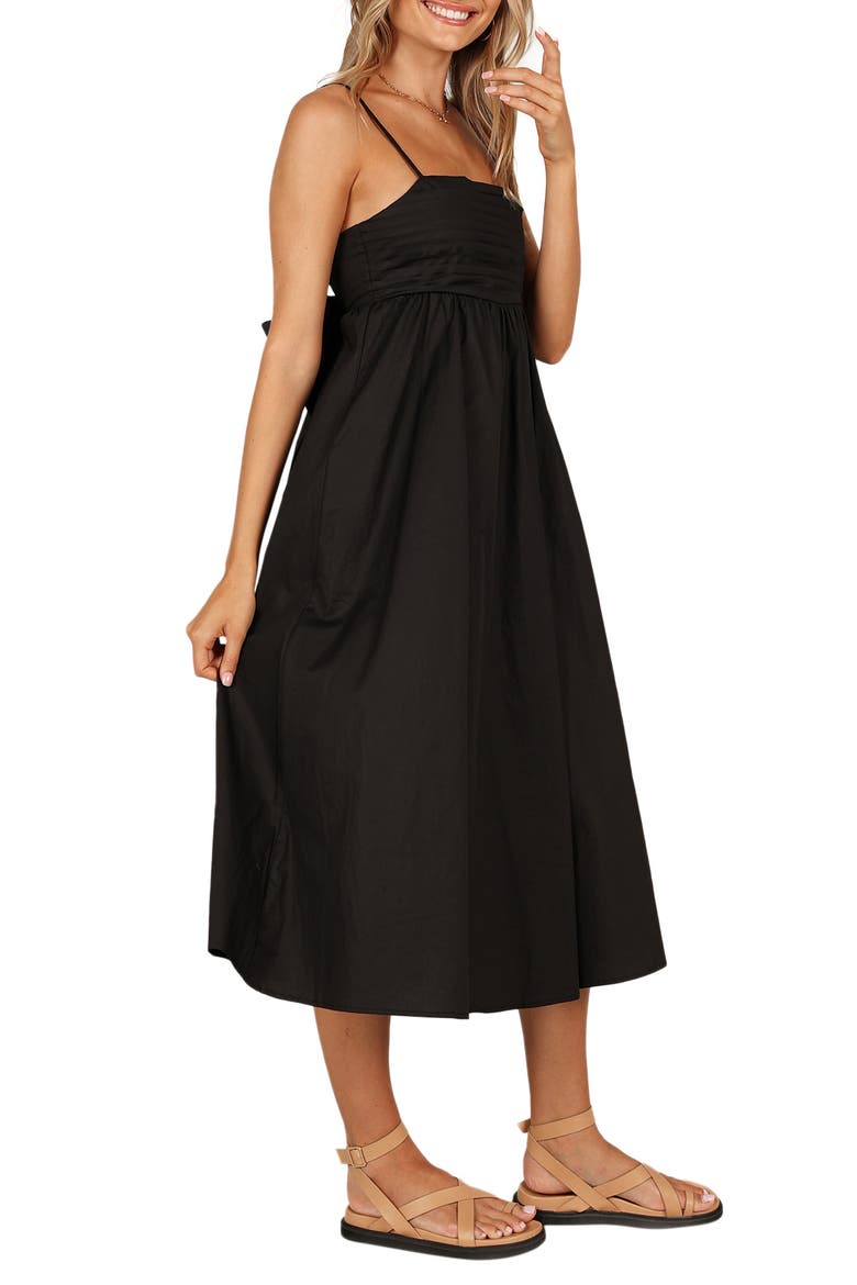 Alice Bow Back Sleeveless Midi Dress, Alternate, color, BLACK