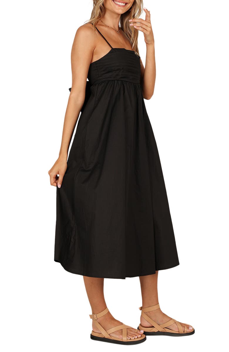 Petal & Pup Alice Bow Back Sleeveless Midi Dress, Alternate, color, Black