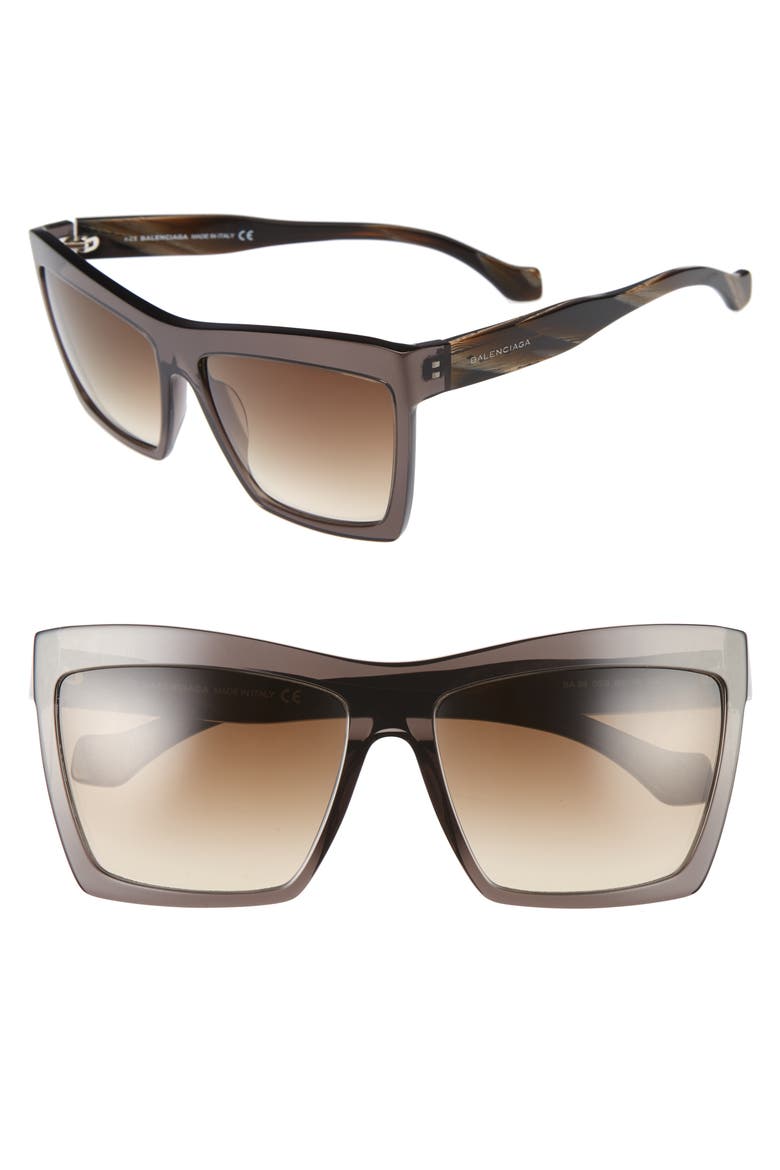 60mm Oversize Sunglasses, Main, color, BLACK/ BROWN/ SILVER/ FLASH