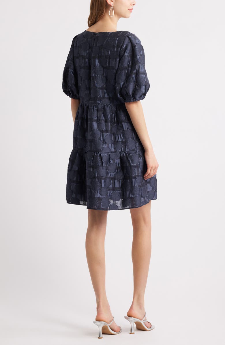 Chelsea28 Puff Sleeve Jacquard Tiered Minidress, Alternate, color, Navy