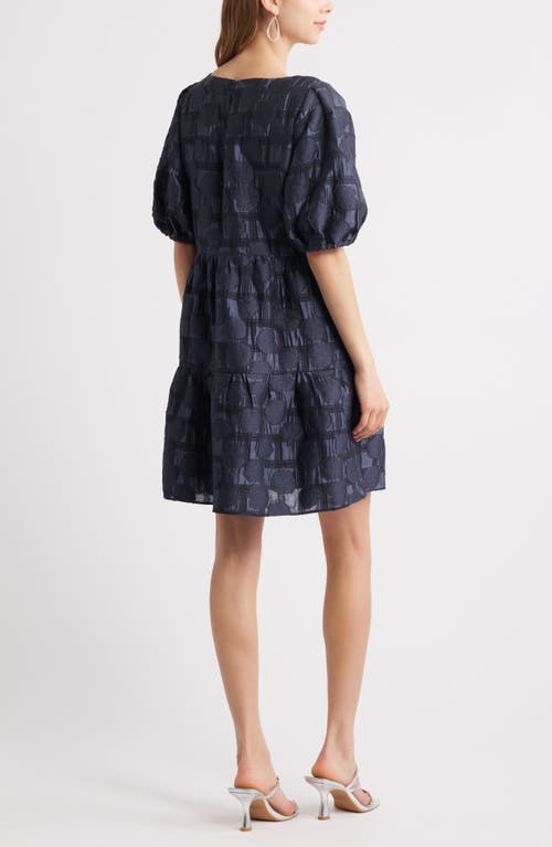 Chelsea28 Puff Sleeve Jacquard Tiered Minidress In Navy