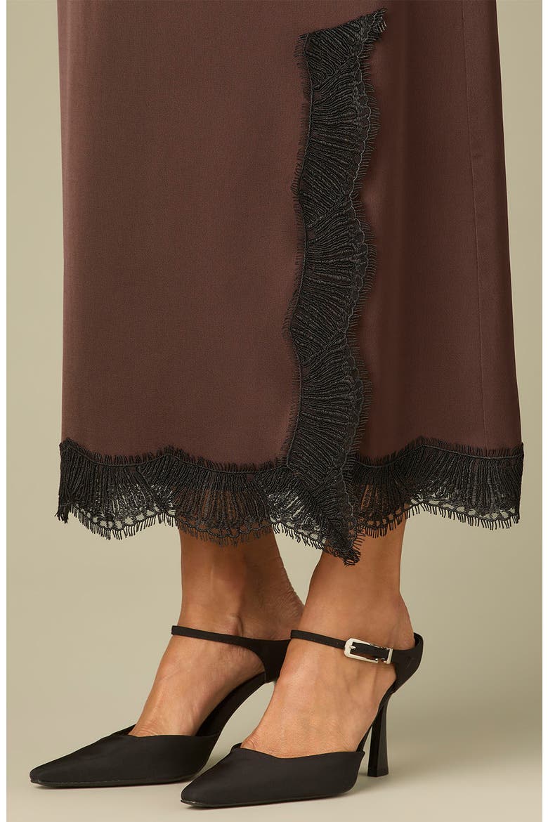 Banded Waist Lace Hem Midi Skirt, Alternate, color, BROWN