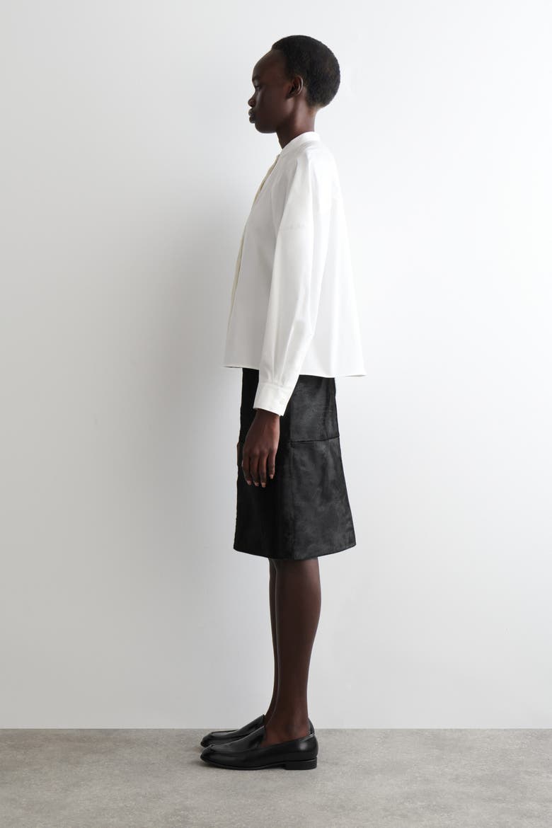 Collarless Cotton Shirt, Alternate, color, WHITE