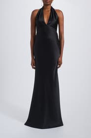 Amsale V-neck Fit-to-Flare Halter Gown