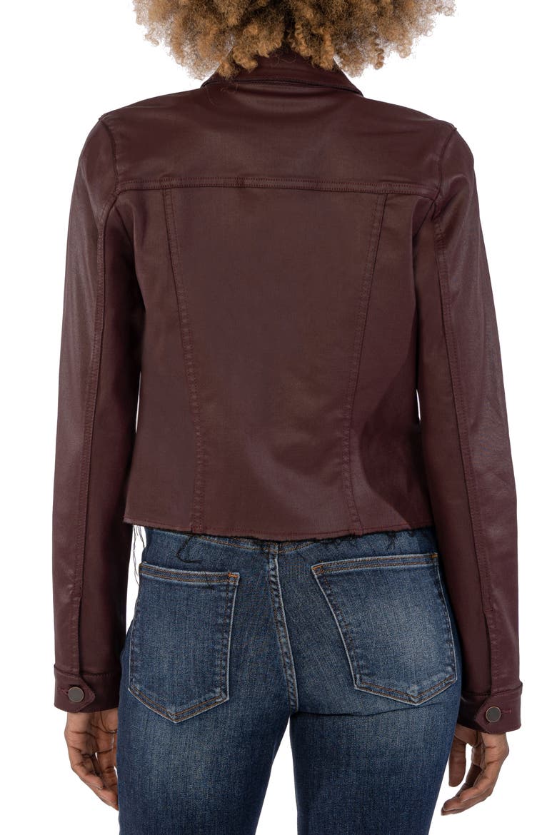 Kara Raw Hem Crop Denim Jacket, Alternate, color, BORDEAUX