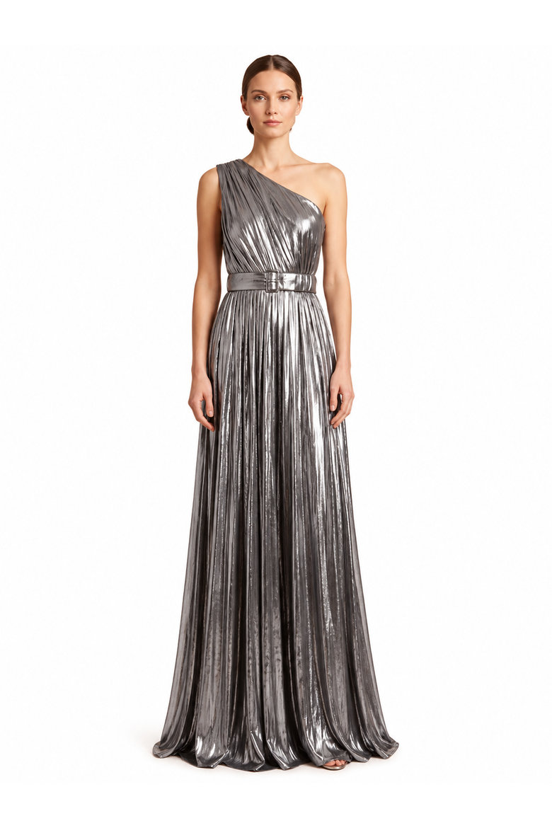 Long Sleeve Gown with Overskirt & High Neck, Alternate, color, Gunmetal